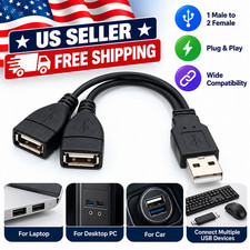 1 Male Plug To 2 Female Socket USB 2.0 Extension Line Data Cable Power Adapter  picture