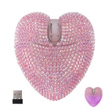 Wireless Mouse Bluetooth Cute Bling Crystal Rhinestone Pink Heart Shape Compu... picture
