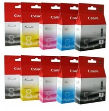 2 Sets of 5 (10 total) Genuine Factory Sealed Canon 5 & 8 Inkjet Cartridges KCMY picture