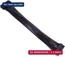24 Pin ATX Power Cable, 12 Inch, 18AWG, Black, Male to Female, PVC Sheath, 18A, picture