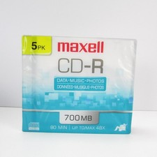 Maxell CDR Blank Media 5 Pack Box Set 700MB 80 Min 48x Slim Jewel Case Sealed picture