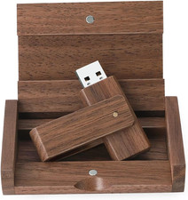 Wooden USB 2.0 Flash Drive, Rotate USB Memory Stick with Keychain, Thumb Drive w picture