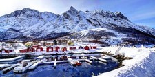 Landscape norway snow village harbor mountains winter Custom Gaming Mat Desk picture