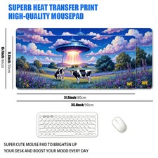 1pc XXL Extra Large Alien UFO Cow Countryside Oil Painting Style Mouse Pad, Sc picture