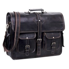 Black Leather Messenger Bag for Men and 18 Inch | Handmade Vintage Genuine Le... picture