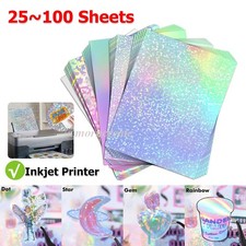 25-100Pcs Holographic Vinyl Sticker Paper Waterproof Glossy For Inkjet Printer picture