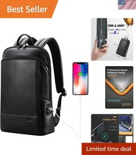 Elegant Black Leather Laptop Backpack for Professionals - Water-Resistant Design picture