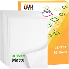 QYH Printable Vinyl Sticker Paper for Printer - 50 sheets Matte Waterproof picture