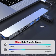 8 in 2 USB C Hub Aluminum Alloy - Dual Interface Type-C USB, 87W PD Charging, 3x picture