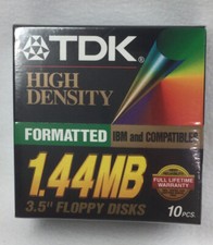Floppy Disks TDK 3.5in 1.44MB IBM 10 Formatted HD Discs NEW Original Sealed Box picture