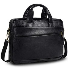 Black PU Faux Leather Messenger Bag 1717.3 Inch Laptop Briefcase Crossbody picture