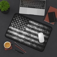 Distressed Black & White American Flag Desk Mat | Patriotic Office Mousepad picture