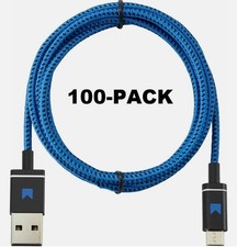 100-Pk Modal 4ft USB Type A-to-MicroUSB Device BLUE/BLACK Braided Cable MD-MMUBB picture