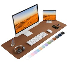 Brown PU Leather Desk Pad Protector Waterproof Computer Mouse Mat 17x48 Inch picture