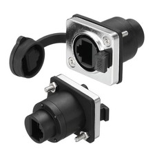 2Pcs RJ45 Right Angle Panel Mount Coupler Shielded Dust Cover Silver picture