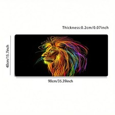 A Large Gaming Mouse Pad Featuring a Lion'S Head Design Made of Neon Lines, wi picture
