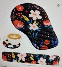EYROZILL 3 in 1 Ergonomic Mouse Pad and Keyboard Wrist Rest, Cute Floral design picture