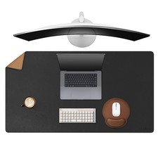 40x24 Inch Leather Desk Mat XL Reversible Cork Mouse Pad Waterproof Black picture
