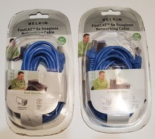 2 pack Belkin FastCat Cat5e Networking Cable 14 Ft Blue RJ45 Connectors Snagless picture