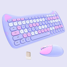 Cute Cat 2.4G USB Wireless Keyboard and Mouse Combo, Silent Keys, Candy Colors, picture