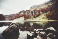 Landscape fall trees rocks Custom Gaming Mat Desk picture