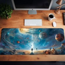 Fantasy Deskmat Aesthetic Mystic Mouse Pad, Realistic Image, Blue Galaxy Design picture