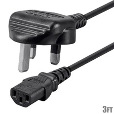 3FT England Standard Power Cord Cable BS 1363 (UK) to IEC 60320 C13 18AWG Gauge picture