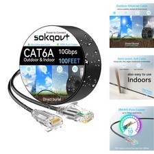 100ft Cat6a Outdoor Ethernet Cable Slim 10G Waterproof Direct Burial Pure Copper picture