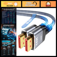 80Gbps DisplayPort 2.1 Cable 10FT - 16K@60Hz, 8K@120Hz, 4K@240Hz, Ultra HD picture