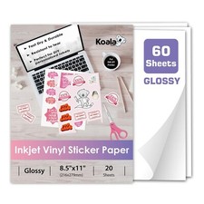 Koala Printable Vinyl Sticker Paper Waterproof Glossy Inkjet Printer 60 Sheets picture
