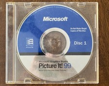 Microsoft Picture It 99 Graphics Studio Windows 98 Disc 1 & 2 Vintage Software picture