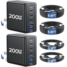 2 Pack 200W USB C Charger with 4 Cables, 6-Port Wall Charger, Black picture