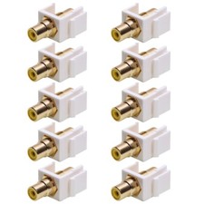10 Pcs RCA Keystone Jack Coupler Audio Video Snap In Insert Yellow Center White picture