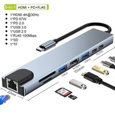 USB C Hub 8 in 1 Type C 3.1 To 4K HDMI Adapter with RJ45 SD/TF Card Read picture