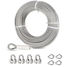 25ft 1/4 Inch Stainless Steel Cable with Clamps and Thimbles, 6400lbs Strength picture