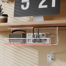 Adjustable Under-Desk Cable Management Tray No Drill with Clamp Wire Socket Stor picture