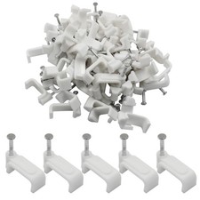 100 Pcs Flat Cable Clips 14mm, White Ethernet Cable Wall Clips Cable Tacks Co... picture