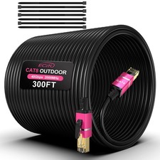 300FT Cat8 Outdoor Ethernet Cable, In-Ground, 26AWG Pure 300 Feet, Black  picture