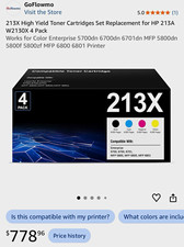 GoFlowmo 213X Compatible Toner 4-Pack BK/C/M/Y for HP W2130X-33X picture