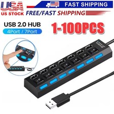 USB Hub 7 Port On/Off Switch High Speed Splitter AC Adapter Cable PC Laptop Lot picture