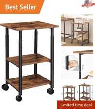 Sturdy 3-Tier Mobile Printer Stand - Durable & Stable - Rustic Brown and Black picture