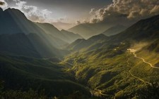 Landscape nature sun rays mountains valley river mist Custom Gaming Mat Desk picture