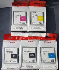 Set 5 Genuine Canon PFI-107 Inks 107 IPF 670 680 685 770 780 785 2025-2026 picture