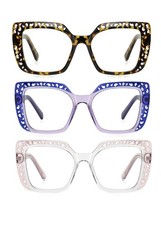ICARA 3 Pack Fashion Oversized Square Reading Glasses for Women, Retro Celebr... picture