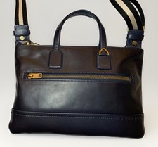 Bally Skinny Leather Computer Bag Navy Blue With Adjustable Shoulder Strap picture