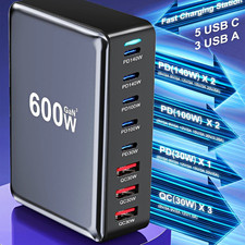 600W GaN Fast Charge Desktop Charging Station 1:8 USB-C/USB-A Black/Gray picture