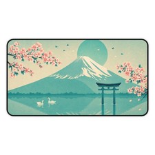 Sakura Mount Fuji Scene Desk Mat | Torii, Cherry Blossoms, Swans picture