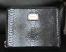 Michael Kors Black Python Embossed Zip Around iPad Folio Case Gold Hardware picture