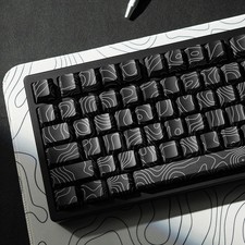 Black Topographic Keycaps, Double Shot PBT, Shine Through, Side Printed, Cherry picture