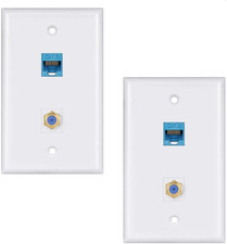 Ethernet Coax Wall Plate 2Pack,1 Cat6 Ethernet Port and 1 Gold-Plated Cable TV C picture